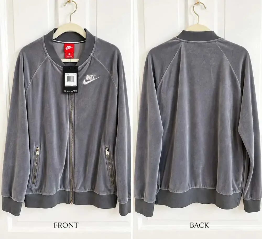 Nike Velour Full Zip Jacket Size 2X Gray Embroidered Logo Track Top NWT